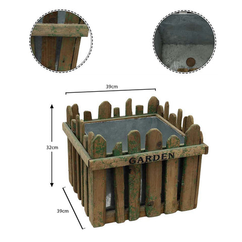 Wooden Planter With Removable Zinc Metal-HC94A-L