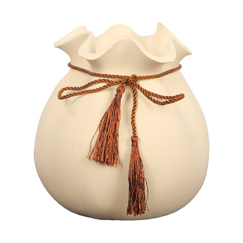 Elegant cream ceramic vase with ribbon detail