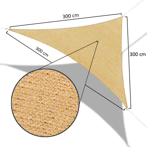 UV-blocking triangle shade sail in a backyard