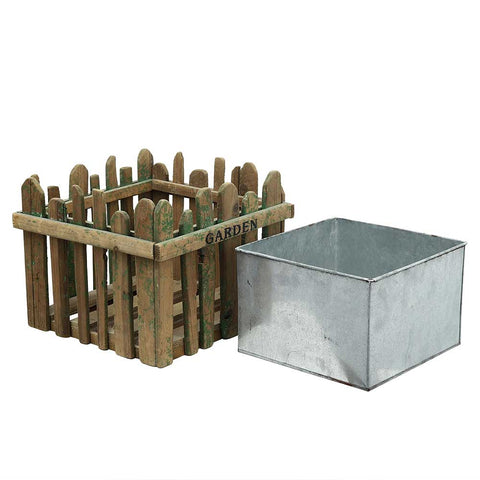 Wooden Planter With Removable Zinc Metal-HC94A-L