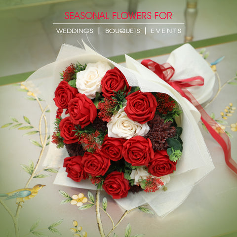 Stunning Valentines Forever White Red Roses Bouquet