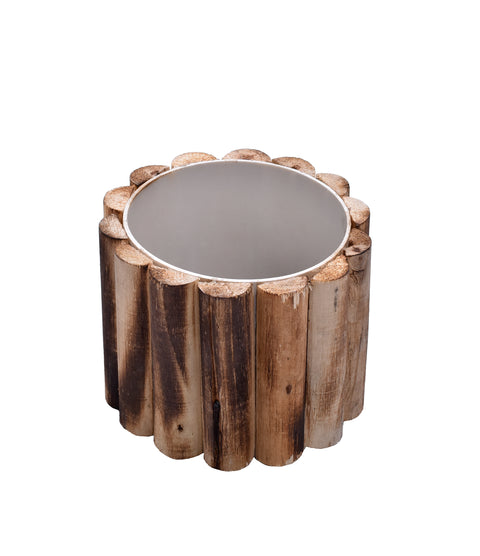 Round shape wood planter for indoor plants