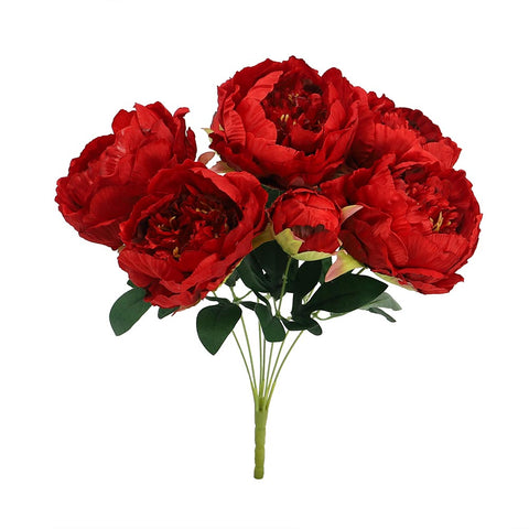 7 Heads Red Artificial Silk Peony Flowers