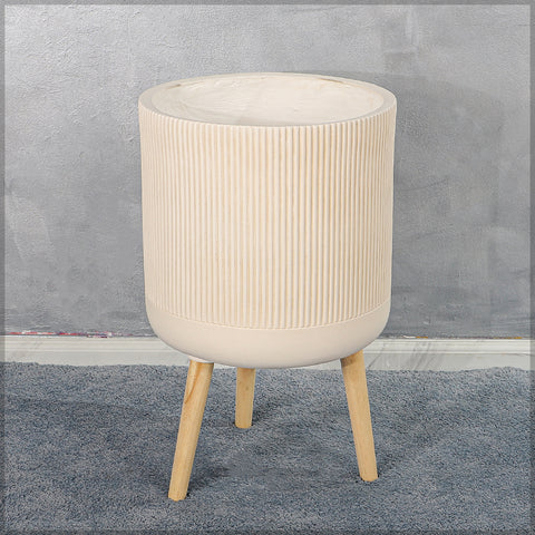 Ribbed Concrete Planter with Stand