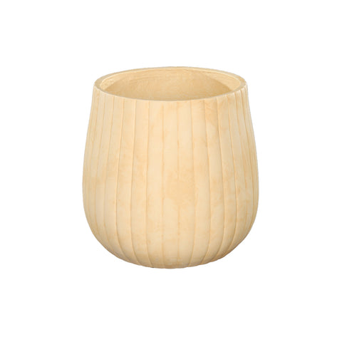 Ribbed cement round planter for modern spaces