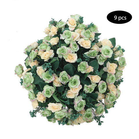 Artificial Silk Mini Rose Flowers Green-White