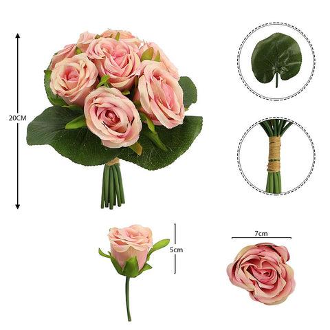 Buy 7 Heads Pink Artificial Silk Rose Flower