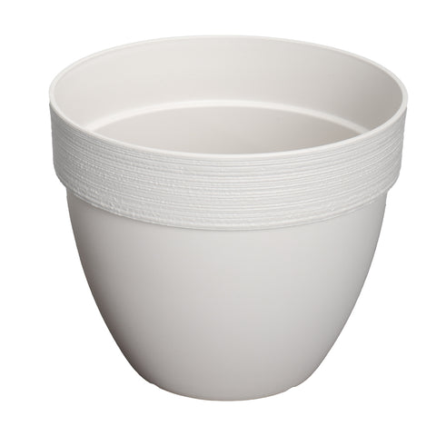 White round plastic planter pot