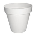 Round plastic plant pot with a clean white design