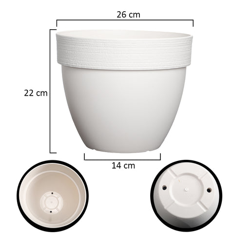 Durable white round plastic planter