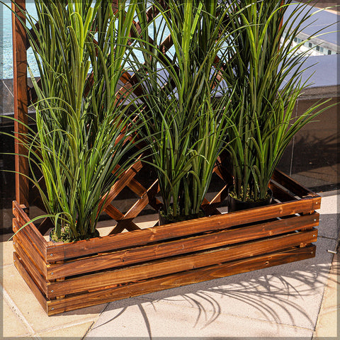 Fence mounted garden boxes for flowers and plants