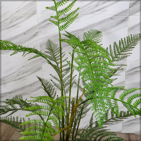 Fake hanging ferns enhancing a chic café decor