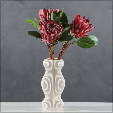 Realistic Flower King Protea Stem with Green Leaves