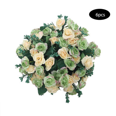 Artificial Silk Mini Rose Flowers Green-White