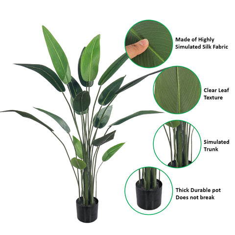 Tropical faux bird of paradise plant in black pot