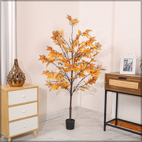 Artificial orange maple plant with vibrant autumn leaves for home decor