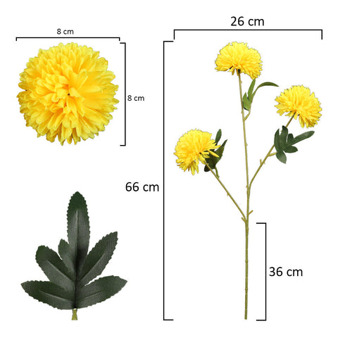 3pcs Artificial Single Stem Pom-Pom Flowers