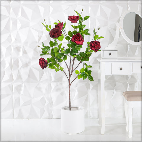 Realistic artificial rose plant 130cm for indoor styling