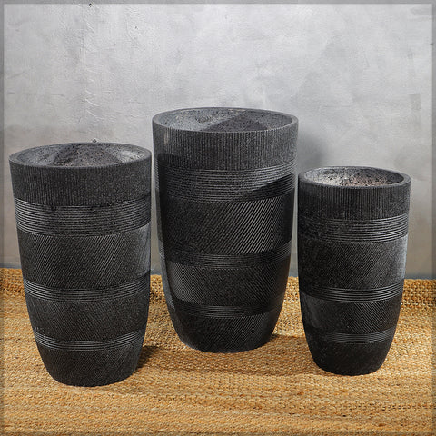 Black Line Design Tall  Concrete Vase