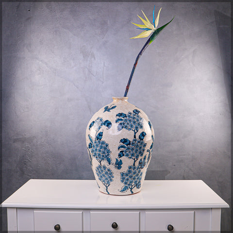 Elegant blue ceramic flower vase for home decor