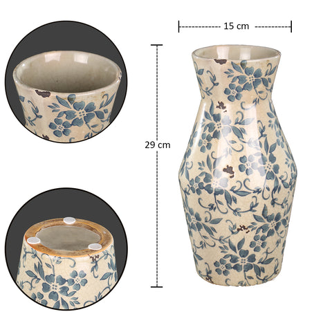 Blue cream floral ceramic vase with traditional design