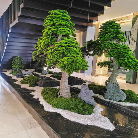 Bonsai Plant Arrangement with Fresh Moss Wall Decoration