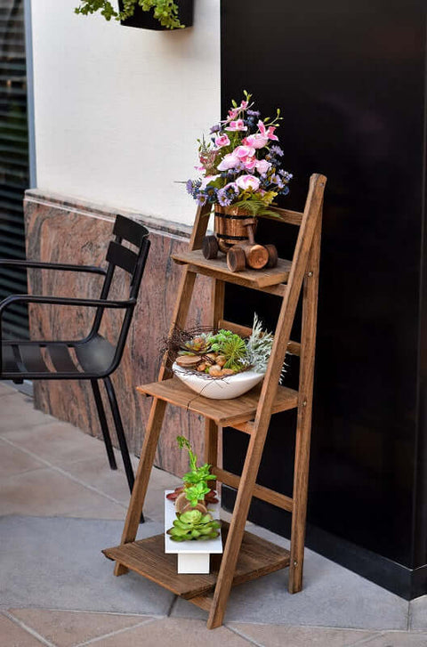 Wooden planters, planter stands