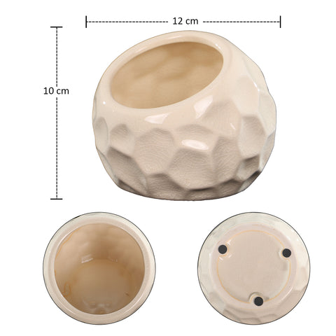 Hexagon design cream ceramic vase