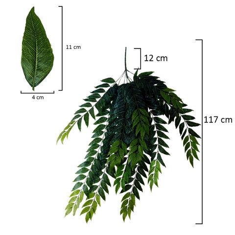 Artificial hanging leaf bunch for outdoor spaces