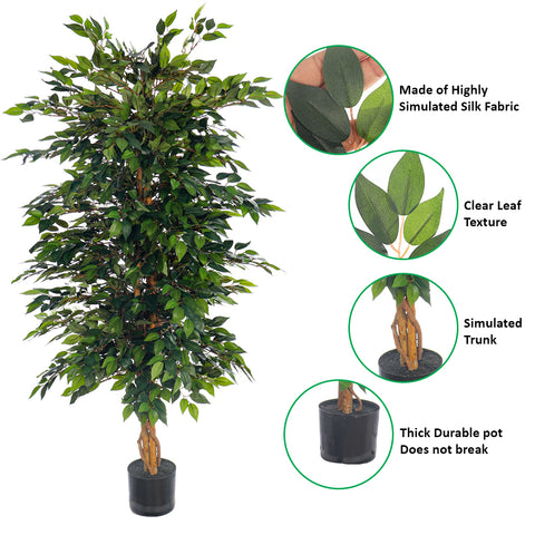 Artificial green ficus plant for tropical home décor