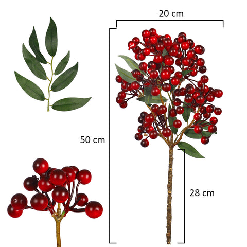 Red Artificial Berry Fruits Branch 2 pcs