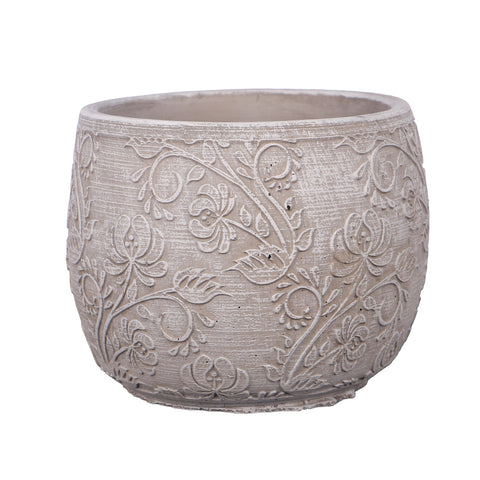 Cement Flower Vase with Floral Design