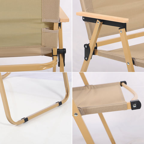 Foldable Camping Chair with Wooden Armrest