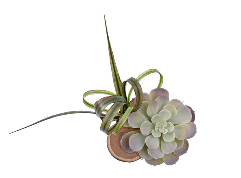 Artificial Mini Gray Succulents Plant With Wooden Slices