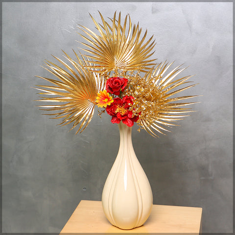 Golden Flower Arrangements with Modern Vase