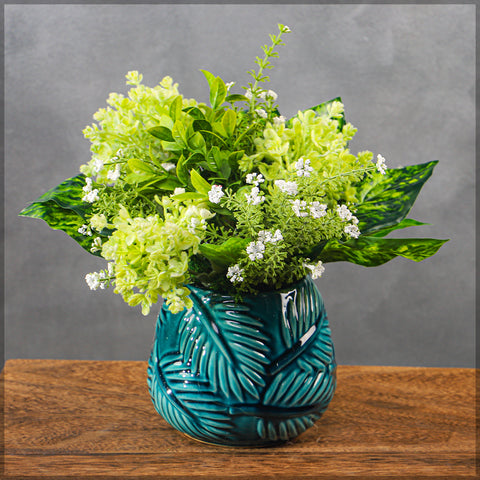 Simple Green Color Flower Arrangement with Vase