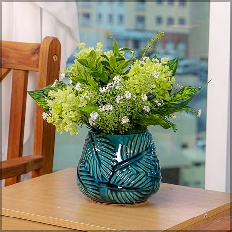 Simple Green Color Flower Arrangement with Vase