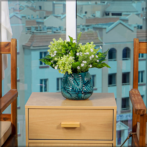 Simple Green Color Flower Arrangement with Vase