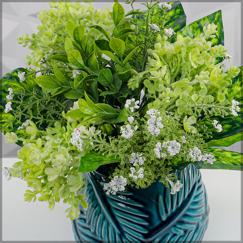 Simple Green Color Flower Arrangement with Vase