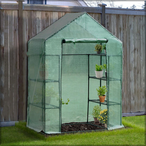 Greenhouse for seedlings with a roll-up door and zipper access