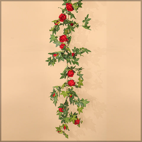 Artificial hanging ivy rose plant for wall displays