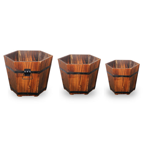 Hexagon shape wooden pot set