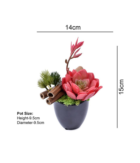 Artificial Potted Red Succulents Plant With Bamboo Sticks