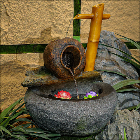 Indoor/Outdoor Bamboo Design Water Fountain with Pump and Light