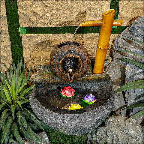 Indoor/Outdoor Bamboo Design Water Fountain with Pump and Light