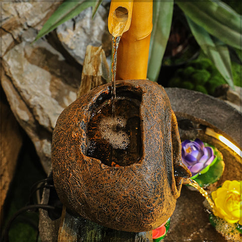 Indoor/Outdoor Bamboo Design Water Fountain with Pump and Light