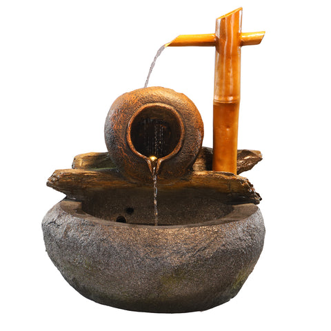 Indoor/Outdoor Bamboo Design Water Fountain with Pump and Light