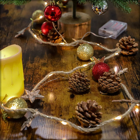 Christmas LED Lights String With Pinecones and Stars