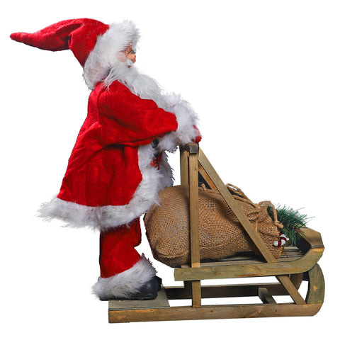 Santa in Wooden Sleigh