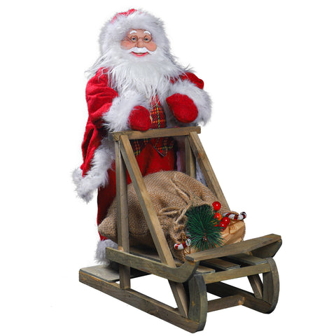 Santa in Wooden Sleigh